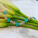 Natural Pear Turquoise Moonstone Diamond Cherry Blossom Bracelet 14k Yellow Gold
