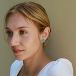 Natural Turquoise Diamond Cluster Earrings 14k yellow gold