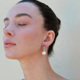 Natural Sapphire, Aquamarine and Diamond Cultured Pearl Drop Earrings 14k yellow gold