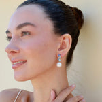 Natural Sapphire, Aquamarine and Diamond Cultured Pearl Drop Earrings 14k yellow gold