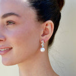 Natural Aquamarine, Morganite and Diamond Pearl Drop Earrings 14k yellow gold