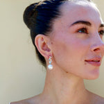 Natural Aquamarine, Morganite and Diamond Pearl Drop Earrings 14k yellow gold