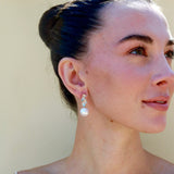 Natural Aquamarine, Morganite and Diamond Pearl Drop Earrings 14k yellow gold
