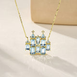 Fantasy Aquamarine Diamond Castle Pendent Necklace