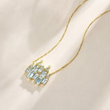 Fantasy Aquamarine Diamond Castle Pendent Necklace