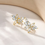 natural Aquamarine Diamond Cluster Earrings 14k yellow gold