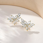 natural Aquamarine Diamond Cluster Earrings 14k yellow gold
