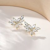 natural Aquamarine Diamond Cluster Earrings 14k yellow gold