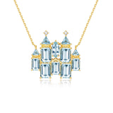 Fantasy Aquamarine Diamond Castle Pendent Necklace