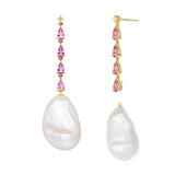 Rhythm Pink Sapphire Diamond and Baroque Pearl Drop Earrings