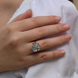 Aquamarine Diamond Cherry Blossom Cocktail Ring
