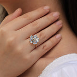Aquamarine Diamond Cherry Blossom Cocktail Ring