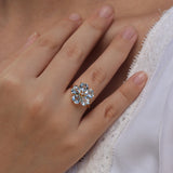 Aquamarine Diamond Cherry Blossom Cocktail Ring