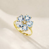 Aquamarine Diamond Cherry Blossom Cocktail Ring