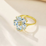 Aquamarine Diamond Cherry Blossom Cocktail Ring