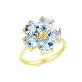 Aquamarine Diamond Cherry Blossom Cocktail Ring