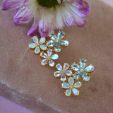 Aquamarine Moonstone Opal and Diamond Flower Blossom Earrings