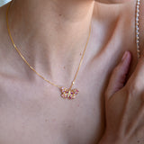 Pink Sapphire Diamond Butterfly Pendant Necklace