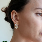 Moonstone Diamond Double Blossom Baroque Pearl Convertible Drop Earrings