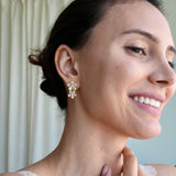 Moonstone Diamond Double Blossom Baroque Pearl Convertible Drop Earrings