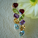 Secret Garden Multi Gemstone Drop Earrings Garnet Peridot Amethyst Citrine Topaz 14k yellow gold