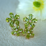 Peridot Diamond Double Blossom Drop Earrings 14k yellow gold