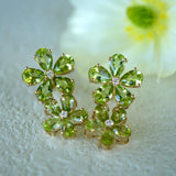 Peridot Diamond Double Blossom Drop Earrings 14k yellow gold