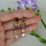 Secret Garden Multi Gemstone Drop Earrings Garnet Peridot Amethyst Citrine Topaz 14k yellow gold