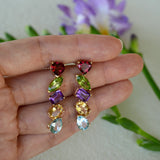 Secret Garden Multi Gemstone Drop Earrings Garnet Peridot Amethyst Citrine Topaz 14k yellow gold