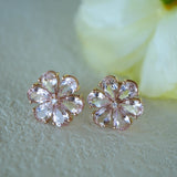 Morganite Diamond Forget-me-Not Flower Earrings 14k yellow gold