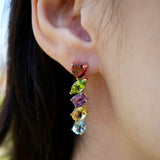 Secret Garden Multi Gemstone Drop Earrings Garnet Peridot Amethyst Citrine Topaz 14k yellow gold