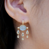 Rainy Day Natural Aquamarine Diamond Chandelier Drop Earrings 14k yellow gold