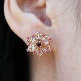 Carnation Flower Natural Morganite, Pink Sapphire & Rhodolite Garnet Earrings 14k rose gold