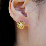 Sunflower Natural Yellow Sapphire Diamond Earrings 14k yellow gold