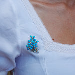 Hydrangea Blossom natural Turquoise Aquamarine Diamond Convertible Brooch 14k yellow gold