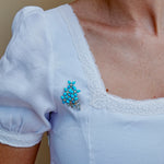 Hydrangea Blossom natural Turquoise Aquamarine Diamond Convertible Brooch 14k yellow gold