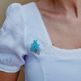 Hydrangea Blossom natural Turquoise Aquamarine Diamond Convertible Brooch 14k yellow gold