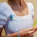 Hydrangea Blossom natural Turquoise Aquamarine Diamond Convertible Brooch  14k yellow gold
