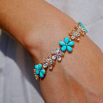Natural Pear Turquoise Moonstone Diamond Cherry Blossom Bracelet 14k Yellow Gold