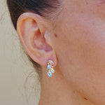 Natural Aquamarine, Morganite and Diamond Cluster Earrings 14k yellow gold
