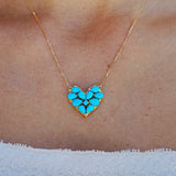 Fantasy Natural Turquoise Heart Pendant Necklace 14k yellow gold