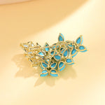 Hydrangea Blossom natural Turquoise Aquamarine Diamond Convertible Brooch/Pendant 14k yellow gold