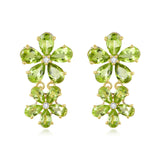 Peridot Diamond Double Blossom Drop Earrings 14k yellow gold