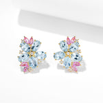 Aquamarine Pink Sapphire Diamond Blossom Earrings 14k yellow gold