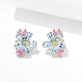 Aquamarine Pink Sapphire Diamond Blossom Earrings 14k yellow gold