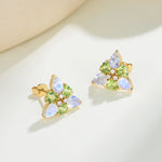 Moonstone Peridot Diamond Snowdrop Flower Earrings Birth Flower in 14k Yellow Gold