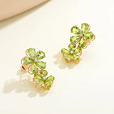 Peridot Diamond Double Blossom Drop Earrings 14k yellow gold