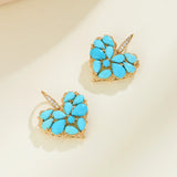 Fantasy Heart Natural Turquoise Diamond Drop Earrings 14k Yellow gold