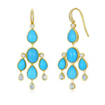 Natural Turquoise Aquamarine Diamond Chandelier Drop Earrings 14k yellow gold