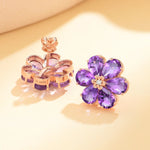 Natural Amethyst Diamond Wildflower Earrings 14k rose gold